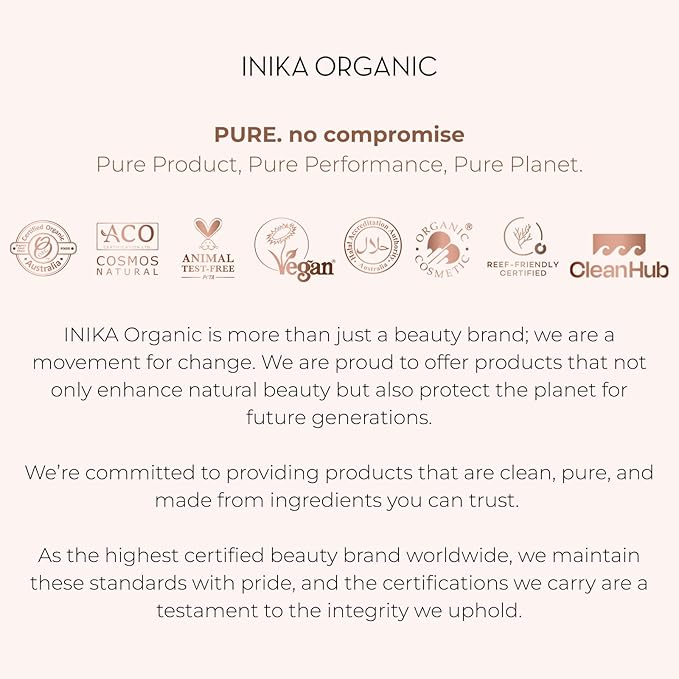 INIKA Organic Full Coverage Liquid Foundation Makeup with Hyaluronic Acid and Argan Oil, Vegan and Organic Foundation for Skin Elasticity and Plumpness, Natural Coverage, Cream, 30ml