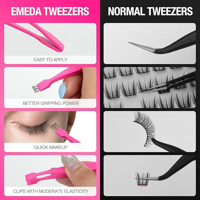 Lash Cluster Tweezers for DIY Individual Eyelash Clusters Tools with Case, Applicator for Mistake-Proof Artificial Lash Placement–Ergonomically Designed Handle Easy for beginner Blunt Design Safe Use