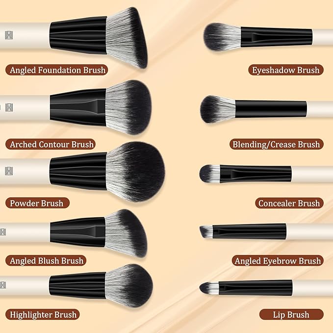 HEYMKGO Makeup Brushes, 16Pcs Brush Kit Premium Synthetic Foundation Powder Contour Concealer Blush Highlighter Brush Set with 2Pcs Makeup Sponge and 4Pcs Hair Clips for Women