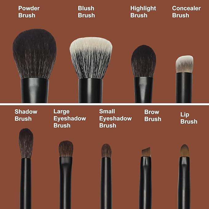 Mini Makeup Brush Set, 9 Full Face Mini Travel Make Up Brushes Set, Synthetic & Natural Hair Makeup Brushes For Blush, Eyeshadow, Conceal, Eyebrow Brush, with a compact Brush Case