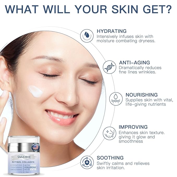 Instant Face Lift Cream with Retinol,Collagen & Hyaluronic Acid,Retinol Face Moisturizer for Wrinkles, Neck & Décolleté, Neck Firming Cream for Women & Men, 1.7 Fl Oz