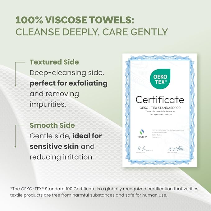 PLANTIFIQUE Disposable Face Towels XL 10"x12" - 100% Biodegradable Viscose Facial Towelettes for Women Skin Care - Face Cleaning Towel 30 Count