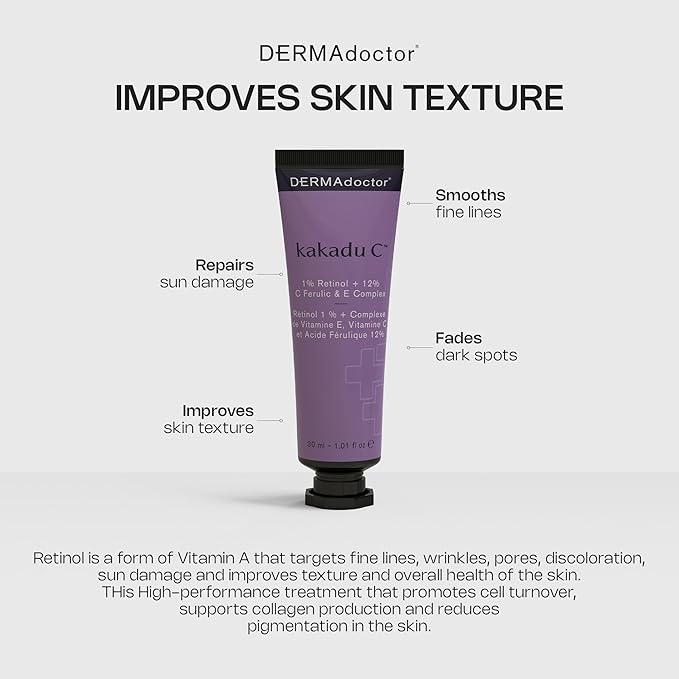 DERMAdoctor Retinol Cream for Face - Stable Vitamin C & E, Ferulic Acid Anti Aging Face Cream 1% Retinol Vitamin C Facial Moisturizer Night-Cream for Dullness, Discoloration, Fine Lines, & Wrinkles