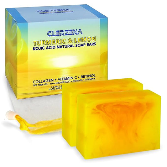 Lemon Turmeric Kojic Acid Soap Bars for Dark Spots | Vitamin C & E, Retinol, Collagen, Tea Tree Oil Face Soap Bars | Natural Soap Bar for Women & Men