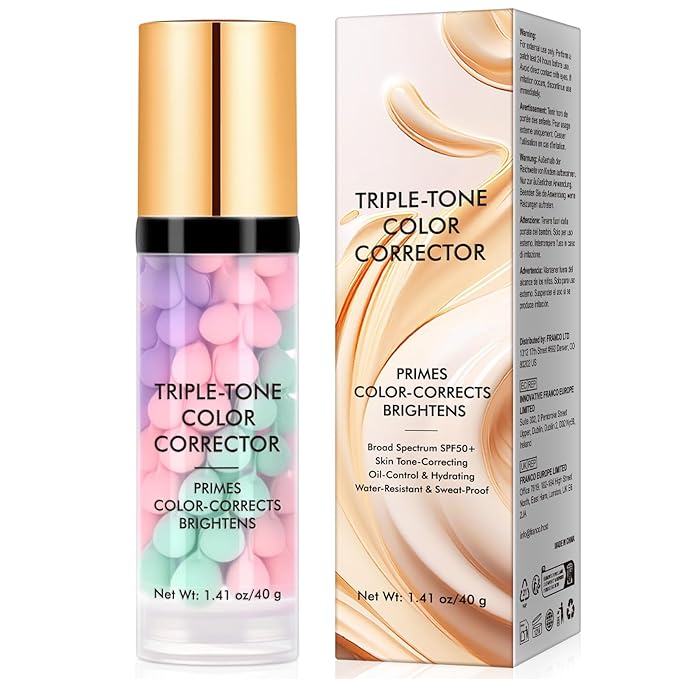 Primer for Face Before Makeup, 3 In 1 Face Primer Triple-Tone Color Corrector for Isolation, Smoothing Skin Gripping,Moisturizes-Sunscreen Cream SPF50+