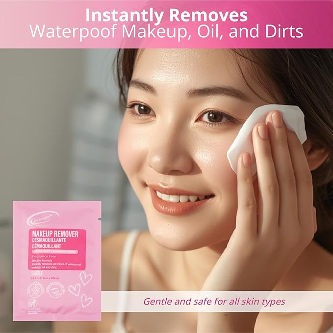 Air Jungles 250 Count Individual Makeup Remover Wipes, Bulk Size Individually Wrapped, Extra Large Facial Towelettes For All Skin Type, Fragrance-Free, Hotel Travel Size Toiletries