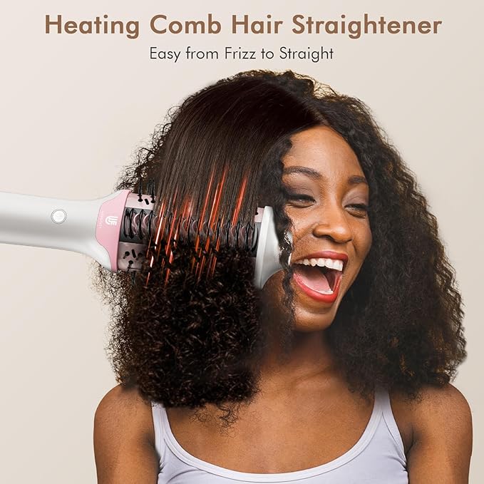 Blow Dryer Brush Hair Straightener | High-Speed 2-in-1 Hair Styler One Step Hot Air Brush Hair Dryer Volumizer with Straightening Comb for Silky Smooth 110000 RPM White