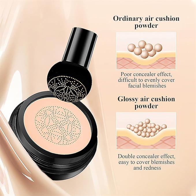 Mushroom Head Air Cushion CC Cream - BB Cream Foundation for Concealer Full Coverage Skin Brighten Long - Lasting Moisturizing, Cushion Foundation Color Correcting for All Skin Types (Ivory)