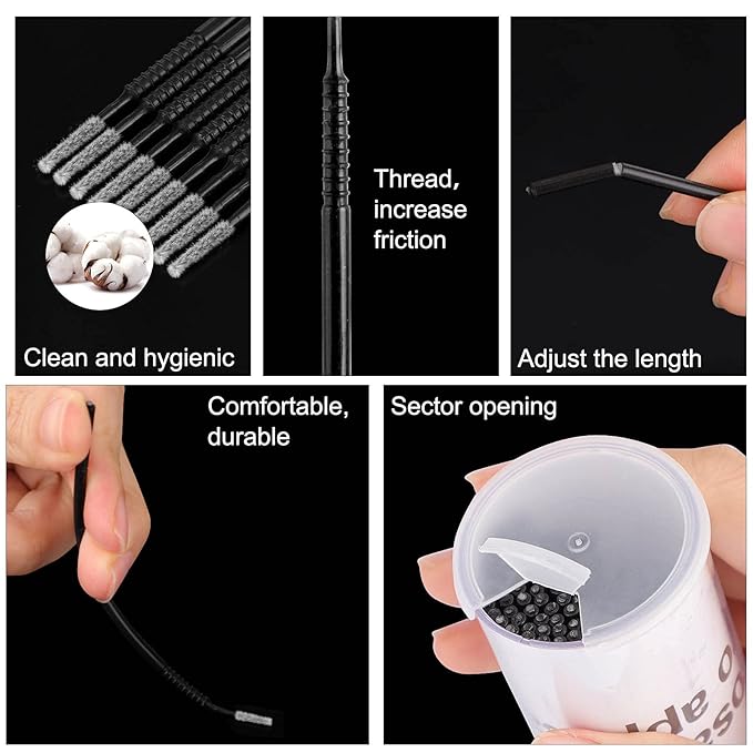 200PCS Micro Applicators Brushes Mini Cotton Swabs Remove Grafted Eyelash Glue Dedicated Brush Disposable Microswabs for Eyelash Extensions Make up and Lash Clean and Personal Care (Black)