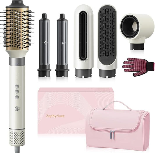 6 in 1 Air Wrap Hair Styler, 110,000 RPM Hair Dryer Brush with Auto-Wrap Curlers, Oval Brush & Volumizer, Hot Air Styler for Fast Drying,Curling, Smoothing & Volume, Air Styler with Travel Case