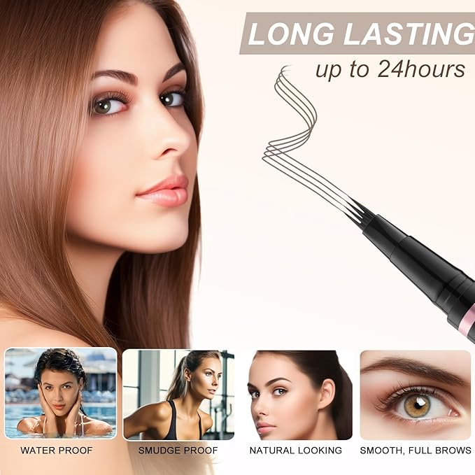 Eyebrow Pencil,2-in-1 Waterproof Eyebrow Pen with 4 Tip Brow Pen and Ultra-Precise Brow Pencil,with Dual-ended Eyebrow Brush,Eyebrow Makeup for Natural Looking Eyebrows - Grey