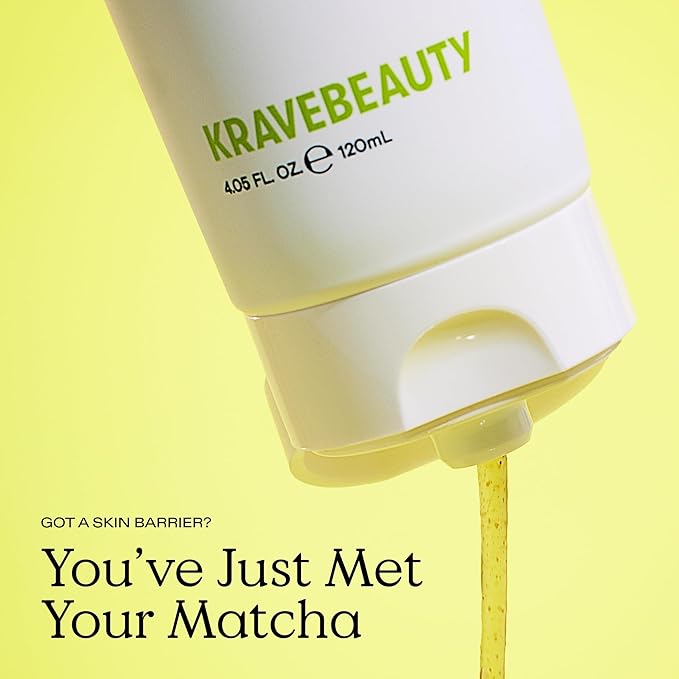 KraveBeauty Matcha Hemp Hydrating Cleanser - Daily Gentle Non-Stripping Face Wash Enriched with Matcha and Hemp Seed Oil, for All Skin Types, Vegan and Cruelty Free, 4.05 fl oz