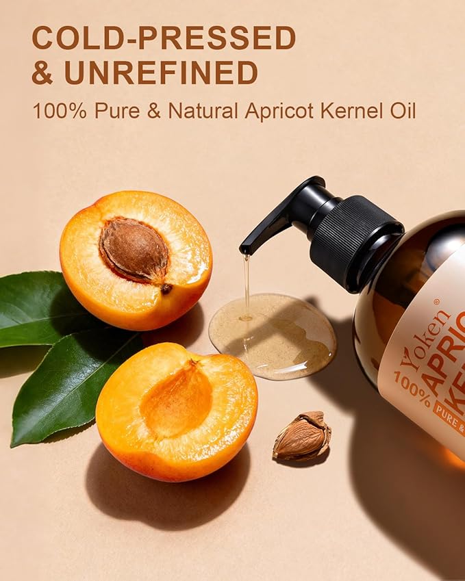 Cold Pressed Apricot Kernel Oil 16 fl oz Glass Bottle - Single Ingredient 100% Pure and Natural Apricot Oil, Lightweight Carrier & Massage Oil for Skin & Hair, Unscented & Hexane Free