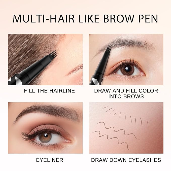 LAVONE 2-IN-1 Dual-ended Waterproof Eyebrow Pencil, with 4 Tip Microblading Pen and Ultra-Precise Brow Pencil, Dual-ended Eyebrow Brush, for Natural Looking Dark Brunette