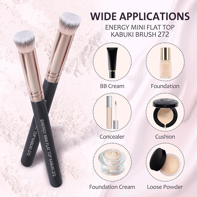 ENERGY Under Eye Concealer Brush Mini Flat Top Kabuki Foundation Brush with Synthetic Bristles for Concealing,Blending,Setting,Buffing with Powder,Liquid,Cream Cosmetics,Vegan Makeup Brush