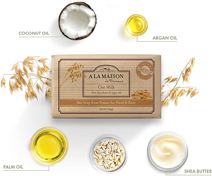 A LA MAISON Oat Milk Bar Soap - Triple French Milled Natural Moisturizing Hand Soap Bar (1 Bar of Soap, 8.8 oz Bar)