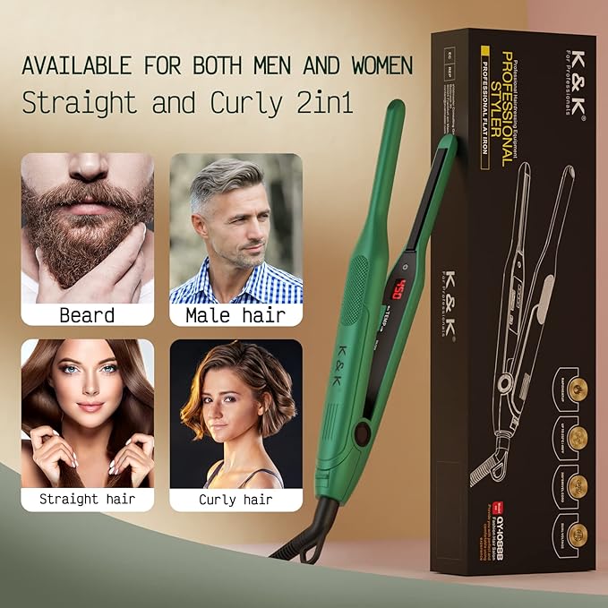 K&K 3/10 inch Plate Small Mini Ceramic Flat Iron Nano Tourmaline Flat Irons for Short Hair Pixie Cut Pencil Straightener for Women Dual Votage