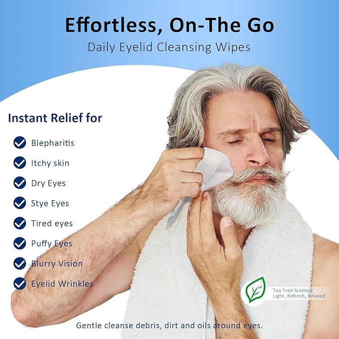 120-Pack Eyelid Cleansing Wipes for Itchy & Dry Eyes, Massive Value Family Size, Soothing for Sensitive Eyes, Gentle Eye Wipes for Styes & Blepharitis,Tea Tree Oil for Daily Eye Comfort, Pack of 2
