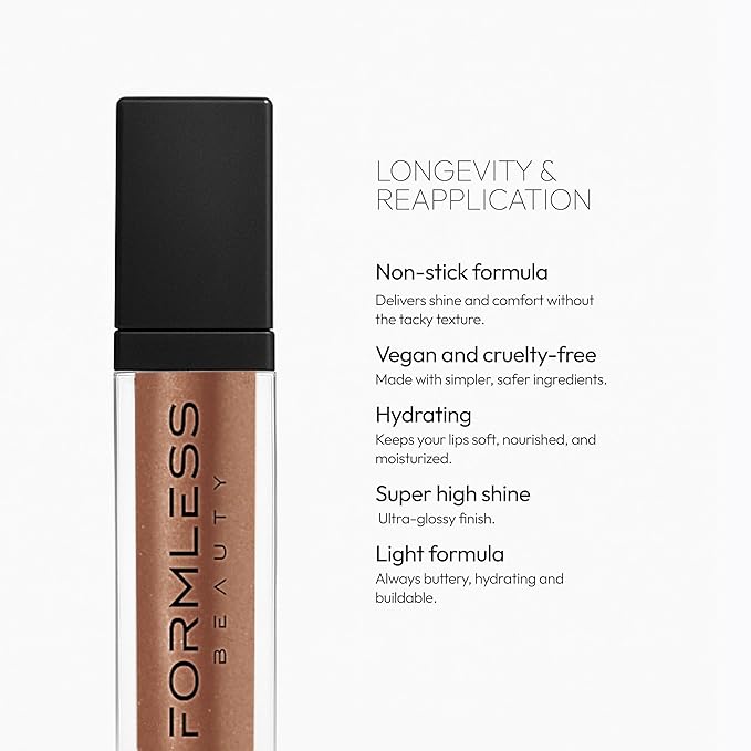 Formless Beauty | Euphoria Lip Gloss by Jenny McCarthy | Chestnut-Brown Shine | Vegan Hydrating Formula | Non-Sticky Aloe & Jojoba Infused | Paraben & Cruelty Free | Natural Lip Enhancer