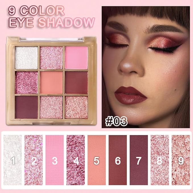 Matte Sparkling Eye Shadow Palette,Neutral Nude Smoky Glitter Powder Eyeshadow for Older Women,High-Pigment Eye Makeup, Naturing-Looking Travel Size Makeup Pallete (Matte Glitter-Pink)