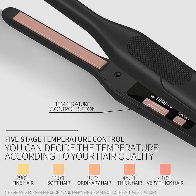 K&K Mini Flat Iron for Short Hair 3/10 inch Small Hair Straightener for Pixie & Beard creamic Flat Iron for Women Dual Voltage, Auto Shut Off