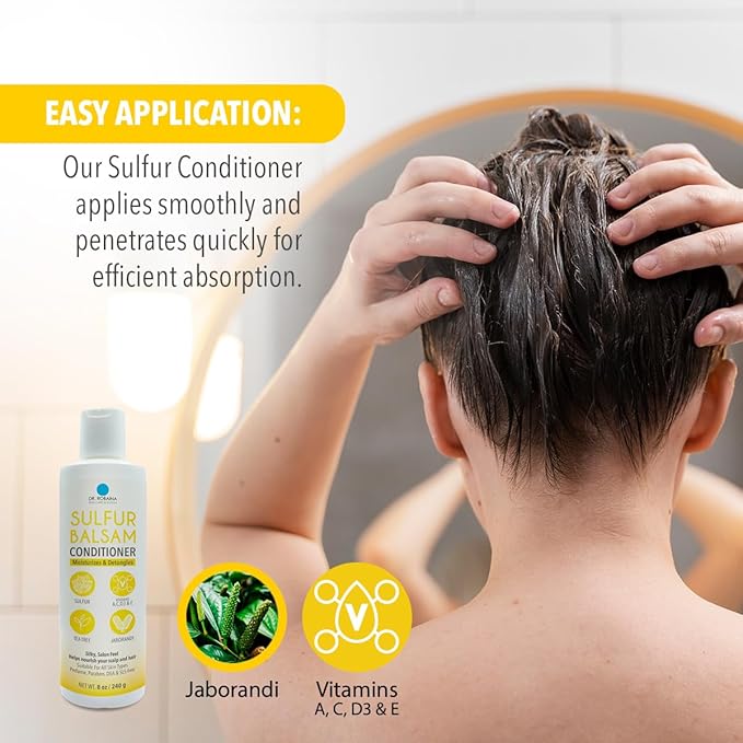 Dr. Robaina Sulfur Balsam Conditioner – Hydrating & Detangling Formula for Sensitive, Flaky or Itchy Scalp – Tea Tree & Shea Butter Blend – Color-Safe, Silicone-Free, 8 fl oz - Made in the USA