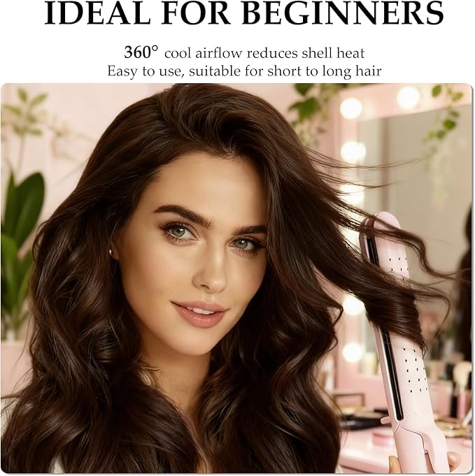 Airflow Styler Curling Iron | 2-in-1 Straightener & Curler for Straight Curly Wavy | Cold Air for Damage-Free Styling Quick Hold | Ceramic Floating Plates | Easy and Safe Curling Wand