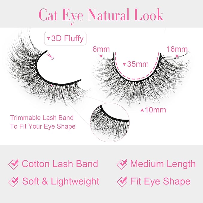 False Lashes Cat Eye Natural Look Fluffy14 Pairs 16mm Wispy Pestañas Postizas Naturales Faux 3D Mink False Eyelashes Natural Look Strip Lashes Pack by EMEDA (ZR03）