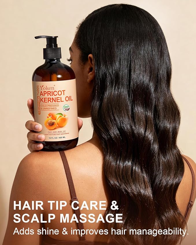 Cold Pressed Apricot Kernel Oil 16 fl oz Glass Bottle - Single Ingredient 100% Pure and Natural Apricot Oil, Lightweight Carrier & Massage Oil for Skin & Hair, Unscented & Hexane Free