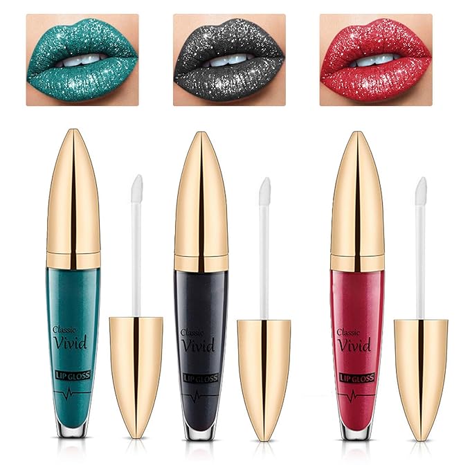 Classic Vivid Glitter Liquid Lipstick Set - 3PCS Diamond Shiny Waterproof Metallic Lip Gloss