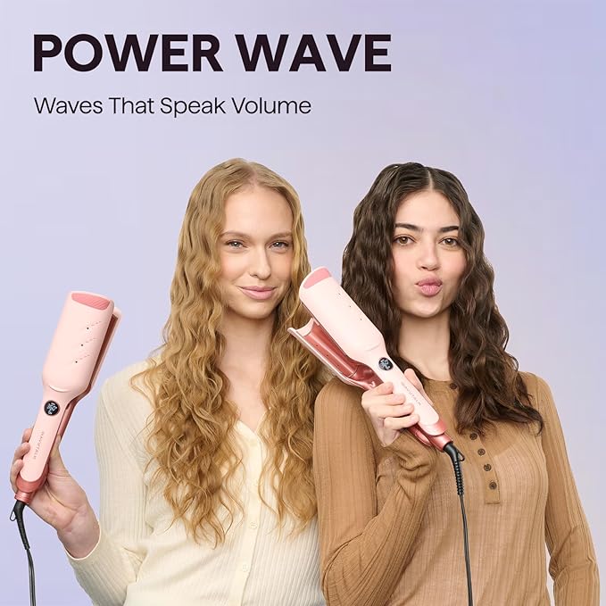 Wavytalk Power Wave Hair Crimper, Curling Iron Waver for Women, Beach Waves Curling Wand, Ventilation Design for Less Damage, Ionic Reduces Frizz, Effortless-Curler, Dual Voltage Crimping Iron, Pink