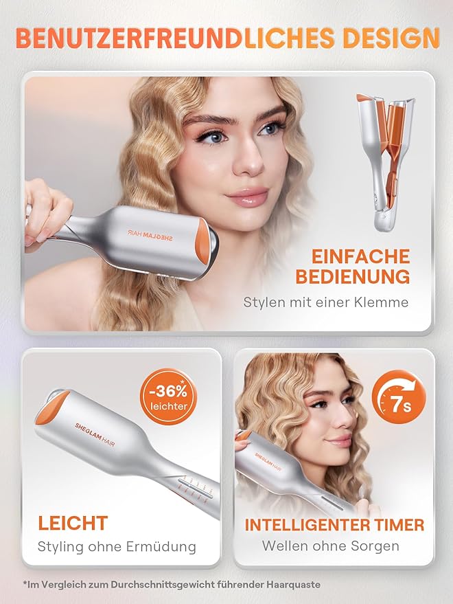 SHEGLAM Hair Beach Babe Hair Waver 2 Barrel Crimper 1 Inch with Smart Timer & Adjustable Temps Dual Voltage, Anti-Scald, Easy to Use