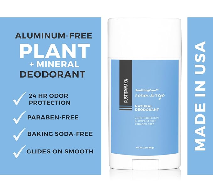 Rustic MAKA Natural Deodorant for Women, Ocean Breeze, Free of Aluminum, Parabens and Baking Soda, Cruelty-Free, Continuous Odor Control