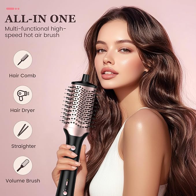 slopehill Blow Dryer Brush - Hot Air Brush with High Speed Motor 100,000RPM, Ionic Hair Dryer and Styler Volumizer with Oval Barrel, Hair Straightener, 3 Temps,1400W, Black