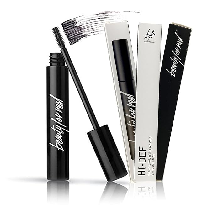 Beauty for Real Hi-Def Mascara, Just Black - Set of 3 - Defining & Volumizing Lash Definer - Humidity & Smudge Proof - Micro Brush Ensures Versatile Application - 2.3 oz
