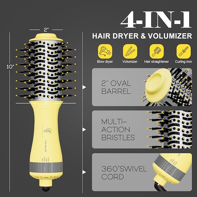 Portable Mini Travel Blow Dryer Brush for Women, Light Weight Dual Voltage 110V-120V/220V-240V Hot Air Brush with International Power Adaptor