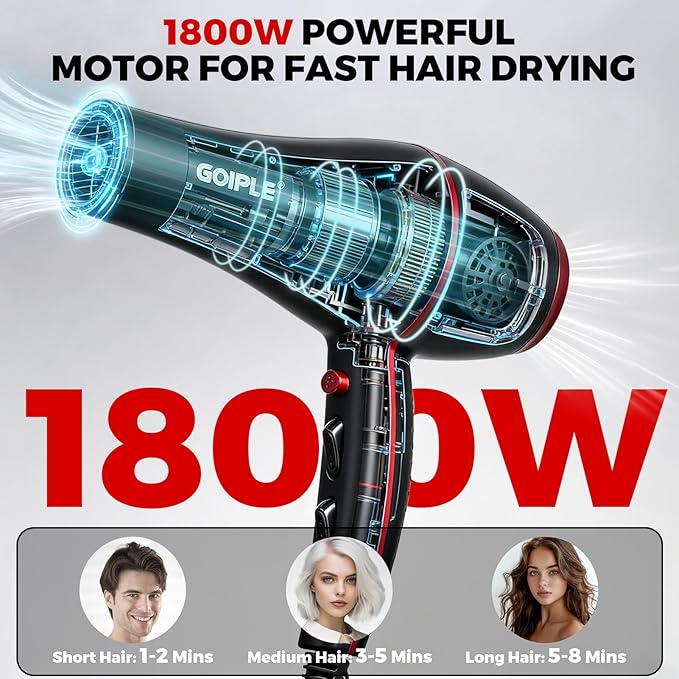 13Pcs Ionic Constant Temperature Hair Blow Dryer Kit - Lightweight, Low Noise, 1800W Professional Blowdryer Set for Women and Men