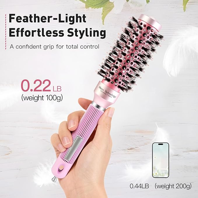 URTHEONE Round Hair Brush for Women Blow Drying, Ceramic Ionic Styling Tool with Mixed Bristles and Hair Clips, for Smooth and Voluminous Styles on Short Bangs Hair (1.3 Inch)