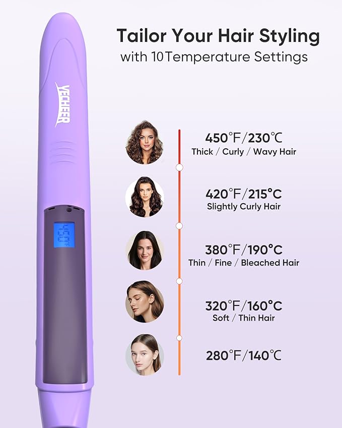 1" Ceramic Flat Iron with Sonic Vibrating for Less Damage, Dual Voltage Travel Hair Straightener for Women - Ionic & Volcanic Mineral Technology, Straightener and Curler, 10 Heat Settings
