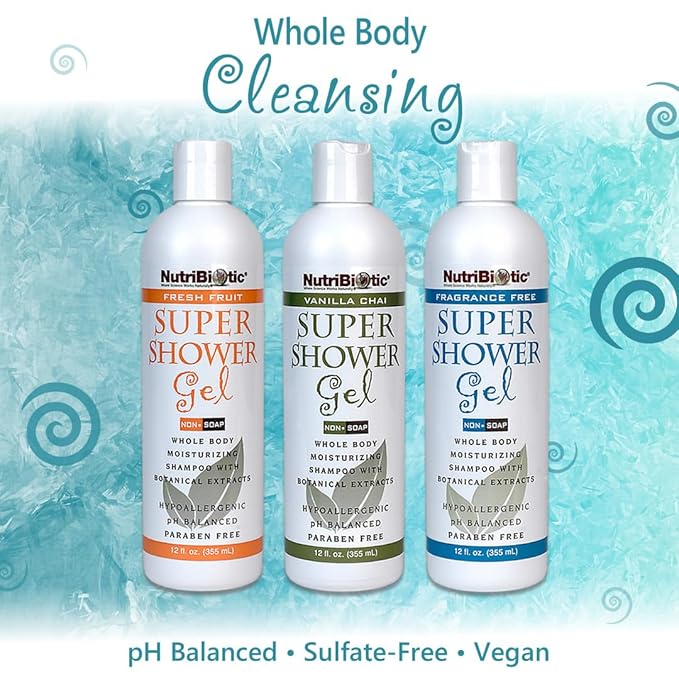 NutriBiotic – Vanilla Chai Super Shower Gel, 1 Gallon (128 Fl Oz) | Whole Body Shampoo with GSE & Botanical Extracts | pH Balanced, Non-Soap & Free of Gluten, Parabens, Sulfates, Dyes & Colorings