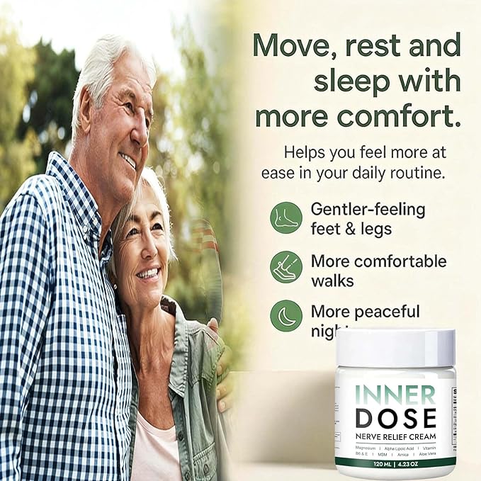 INNER DOSE Nerve Relief Cream, Neuropathy Lotion with Arnica, Magnesium Moisturizing Body Cream, Natural Soothing For Joint,Daily Nourishment for forKnee, Hands, Feet & Legs(1pc)