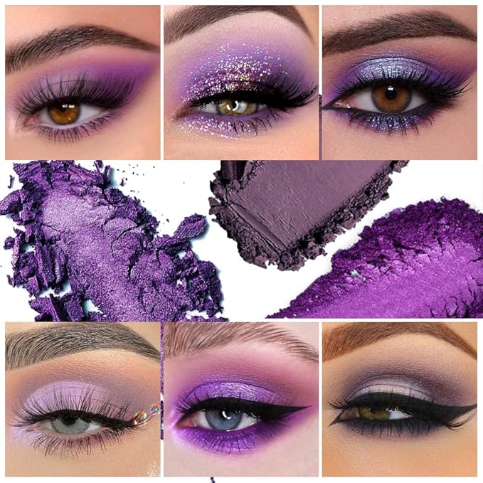 Waterproof 9-Color Shimmer & Matte Eyeshadow Palette – Long-Wearing, Highly Pigmented Glitter Powder with Matt Pink & Shiny Purple Shades.paleta de sombras