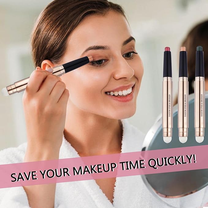2 in 1 eyeshadow stick and Sponge Makeup Brush Smooth Cream Shimmer Shadow Pencil Long Lasting Eye Waterproof Shadow Stick Makeup Hypoallergenic Highlighter Multi-Dimensional eyes Look