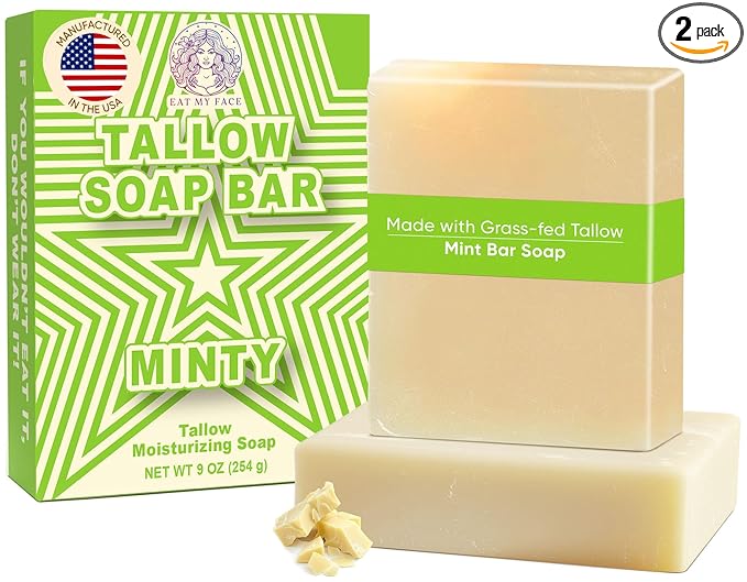 Eat My Face 2-Pack Beef Tallow Soap Bar Grass Fed | Organic Natural Body Wash Soap Bar for Women & Men | Moisturizing Tallow Cleanser for All Skin Types | Nourishing with Minty Scent