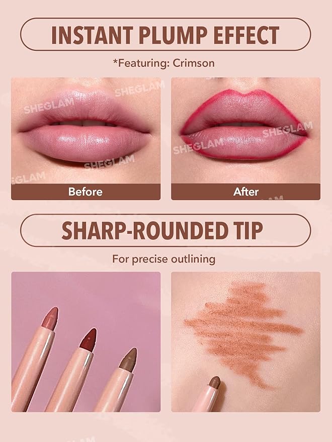 SHEGLAM Lip Liner Creamy Matte Pencil High Pigment Not Easy to Fade Silky Smooth Matte Contour Tint Lip Makeup-Crimson