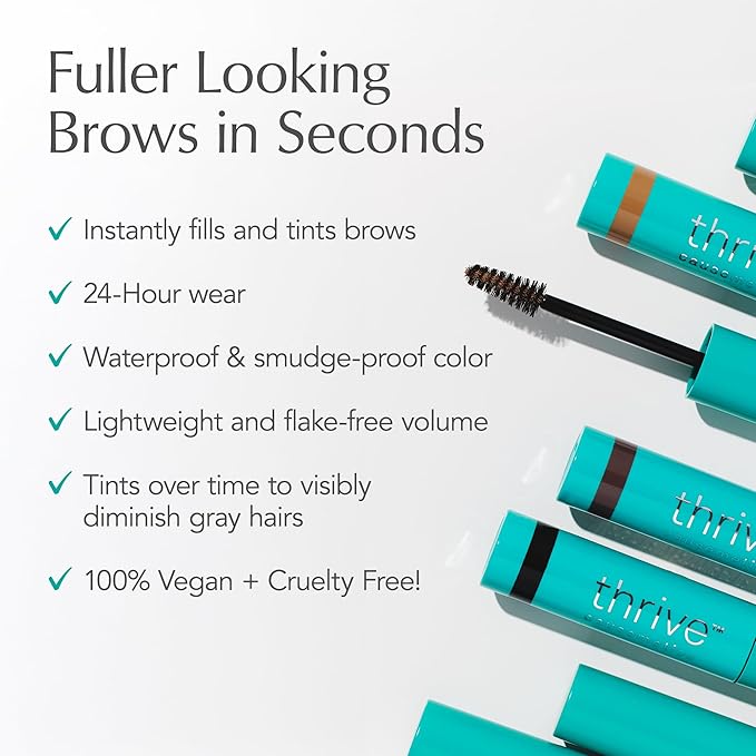 Thrive Causemetics Instant Brow Fix Semi-Permanent Eyebrow Gel, Waterproof Tinted Eye Brow Gel with Vitamin B5, Smudge-Proof, Vegan & Cruelty Free, April (Cool Brown)