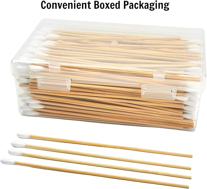 400 PCS 6 Inch Long Cotton Swabs in Storage Box - Cotton Swabs with Wooden Sticks, Lint Free, Highly Absorbent Single Tipped Applicators for Makeup, Household Cleaning, Art & Craft