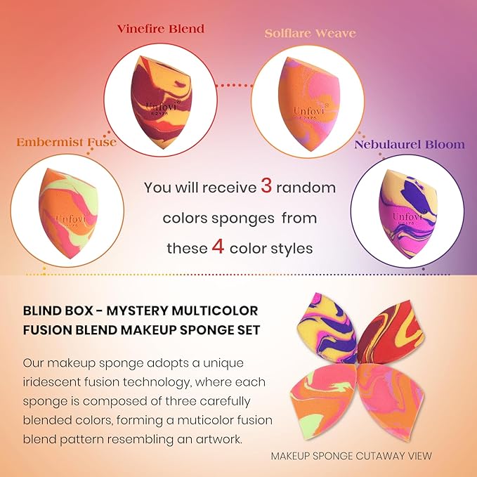 Random 3Pcs Makeup Sponges from 4 Colors, Tricolor Fusion Beauty Shape Makeup Sponge for Foundation, Concealer, Powder Cream and Liquid Application (Blind Box)