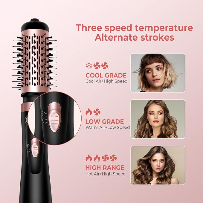 3 in 1 Rotating Hair Dryer Brush, Auto Rotating Blow Dryer Brush Spinning with 2 Brushes (2" & 1.5"), Negative Ionic Brush Blow Dryer, Round Brush Blow Dryer Volumize Curling 100-120V (Black)
