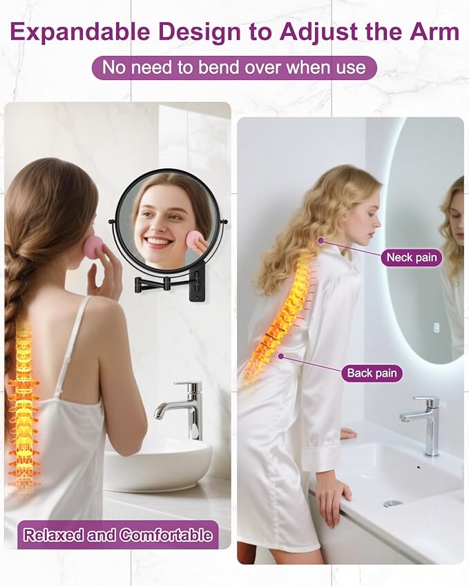 20X/1X Wall Mounted Makeup Mirror, 9 Inch Double Sided Magnifying Bathroom Mirror, Large Size 360° Swivel Extendable Vanity Mirror for Shaving, Black